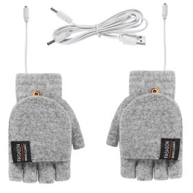 Women's And Men USB Heating Gloves Knitted Hand Half Heated Fingerless + Clamshell Heating Heater With Buttons Washable Design Gloves Winter Hand Warm