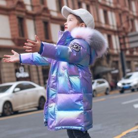 2022 Winter Down Jacket For Girls Coat Waterproof Shiny Hooded Children Outerwear Clothing 5-14 Year Teenage Kids Parka Snowsuit (Color: Purple, size: 6)