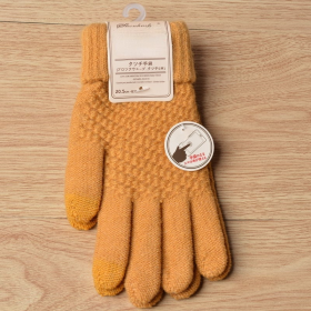 Double-layer rabbit hair gloves female winter Korean version of solid color all fingers winter women gloves girls mittens (Color: N357-Yellow)