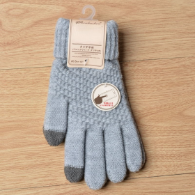 Double-layer rabbit hair gloves female winter Korean version of solid color all fingers winter women gloves girls mittens (Color: N357-Gary)