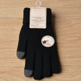 Double-layer rabbit hair gloves female winter Korean version of solid color all fingers winter women gloves girls mittens (Color: N357-Black)