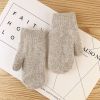 Double-layer rabbit hair gloves female winter Korean version of solid color all fingers winter women gloves girls mittens