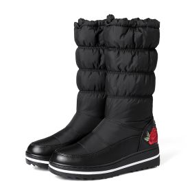 Lucyever Plus Size 44 Winter Down Snow Boots Women Waterproof Embroidery Cotton Padded Boots Female Thicken Warm Platform Shoes (Color: Black, size: 40)