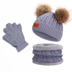 Kids Winter Beanie Hat Scarf Gloves Set Knit Warm (Color: Blue)