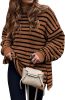 2023 Fall Winter Women's Oversized Long Sleeve Striped Sweater Casual Crewneck Side Split Pullover Knit Tops