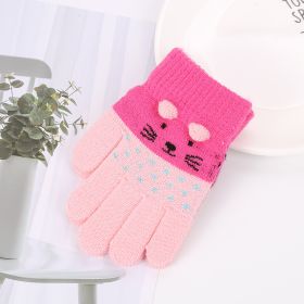 Girls Cute Cartoon Cat Gloves Winter Thick Knit Boys Kids Newborn Mittens Children Keep Finger Warm Gloves For Baby 3-7Years Old (Color: Rose)