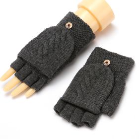 Winter Warm Thickening Wool Gloves Knitted Flip Fingerless Exposed Finger Thick Gloves Without Fingers Mittens Glove Women (Color: A-Dark hrey, Gloves Size: One size)