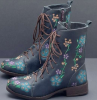 Women's Doc Martens autumn and winter flat thick heel lace-up ankle boots embroidered women's boots