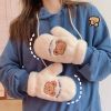 Bear Embroidery Soft Plush Gloves Women Winter Warm Thicken Fingerless Mittens Girls Students Outdoor Warmer Gifts Hand Guards