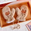 Bear Embroidery Soft Plush Gloves Women Winter Warm Thicken Fingerless Mittens Girls Students Outdoor Warmer Gifts Hand Guards