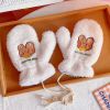 Bear Embroidery Soft Plush Gloves Women Winter Warm Thicken Fingerless Mittens Girls Students Outdoor Warmer Gifts Hand Guards