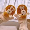 Bear Embroidery Soft Plush Gloves Women Winter Warm Thicken Fingerless Mittens Girls Students Outdoor Warmer Gifts Hand Guards