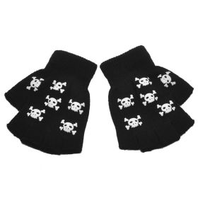 New Punk Gloves Unisex Halloween Skeleton Skull Half Finger Gloves Glow In The Dark Fingerless Stretch Knitted Winter Mittens (Color: B)