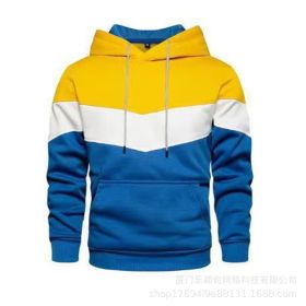 New men's fleece sweater splicing Hoodie autumn winter leisure sports sweater Plush casual coat (Color: Yellow, size: XL)