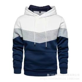 New men's fleece sweater splicing Hoodie autumn winter leisure sports sweater Plush casual coat (Color: White, size: S)