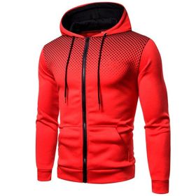 Men's polka dot zipper hoodie sweater Autumn and winter plush warm hoodie hoodie sweatshirt (Color: Red, size: M)