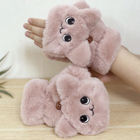 Cute Rabbit Fur Knit Mittens Plush Fingerless Gloves Flip Half Finger Driving Glove Winter Soft Warm Thick Gloves for Women Girl (Color: Pink, Gloves Size: One size)