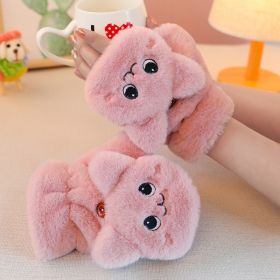 Cute Rabbit Fur Knit Mittens Plush Fingerless Gloves Flip Half Finger Driving Glove Winter Soft Warm Thick Gloves for Women Girl (Color: Pink1, Gloves Size: One size)