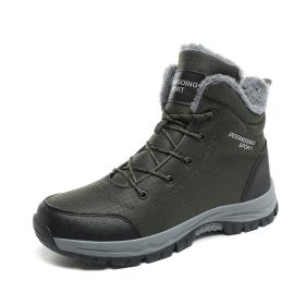 New men's winter Oxford cloth outdoor waterproof non-slip hiking boots warm non-slip men's shoes 39-48 (Color: Army green, size: 39)