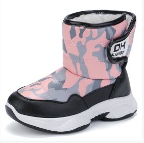 New winter soft-soled non-slip and fleece children's boots thickened snow boots for boys and girls (Color: Pink, size: 31)