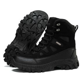 Men's winter new large size outdoor field training field training boots Hiking shoes Hiking shoes men's ankle boots (Color: Black, size: 46)