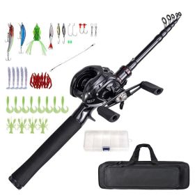 Portable Telescopic Fishing Rod Set for Outdoor (Color: Black, Type: R-1.8 m)