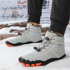 New men's and women's five-finger outdoor cotton shoes high top winter snow boots plush warm men's cotton shoes 36-47 (Color: Grey, size: 40)