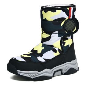 Winter warm cotton snow boots Warm boots for boys and girls comfortable warm mid-calf boots 30-39 (Color: Black yellow, size: 35)