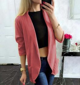 Autumn and winter women's new coat long sleeve fashion small suit (Color: Dark pink, size: S)