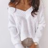 Solid V-neck Women's Sweater Drop Shoulder Long Sleeve knitting Sweaters Woman 2021 Autumn Winter Loose Fashion Pullover