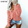 Solid Twist Knitted V-Neck Women's Sweaters 2020 Winter Korea Long Sleeve Loose Casual Pullover Long Sleeve Female Sweater