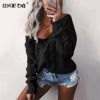 Solid Twist Knitted V-Neck Women's Sweaters 2020 Winter Korea Long Sleeve Loose Casual Pullover Long Sleeve Female Sweater