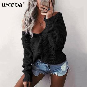 Solid Twist Knitted V-Neck Women's Sweaters 2020 Winter Korea Long Sleeve Loose Casual Pullover Long Sleeve Female Sweater (Color: Black, size: S)