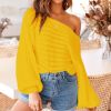 Women's autumn and winter new sweater knit sexy strapless lantern sleeves sweater