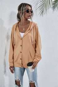 Fall/Winter New Products Women's Coat Solid Color Hooded Button Sweatshirt Jacket (Color: Khaki, size: M)