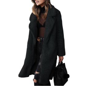 Autumn and Winter Women's Hot Sale Long-sleeved Lapel Women's Plush Jacket Long Coat (Color: Black, size: S)