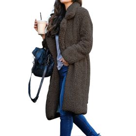 Autumn and Winter Women's Hot Sale Long-sleeved Lapel Women's Plush Jacket Long Coat (Color: dark gray, size: XL)