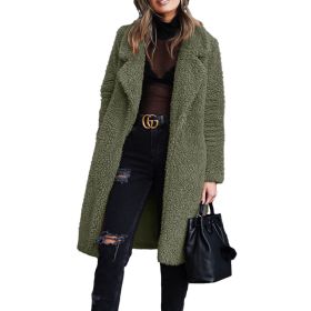 Autumn and Winter Women's Hot Sale Long-sleeved Lapel Women's Plush Jacket Long Coat (Color: Army green, size: M)