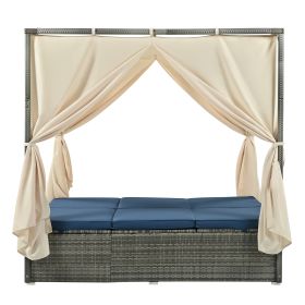 Adjustable Sun Bed With Curtain; High Comfort; With 3 Colors (Color: Blue)