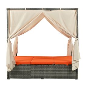 Adjustable Sun Bed With Curtain; High Comfort; With 3 Colors (Color: Orange)