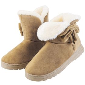 Women Ladies Snow Boots Super Soft Fabric Mid-Calf Winter Shoes Thickened Plush Warm Lining Shoes (Color: Beige, size: 6)