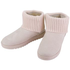 Women Lady Snow Boots Suede Mid-Calf Boot Shoe Short Plush Warm Lining Shoes w/ Anti-slip Rubber Base Knitting Design (Color: Beige, size: 7)