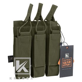 KRYDEX MP5 MP7 KRISS Triple Magazine Pouch Tactical Modular MOLLE Triple Open Top SMG Mag Pouch Carrier For Airsoft Hunting Gear (Color: RG)