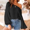 Women's autumn and winter new sweater knit sexy strapless lantern sleeves sweater