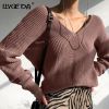 LLYGE DA Solid Casual Women's Sweater Long Sleeve Deep V-Neck Knit Women Sweaters 2021 Autumn Winter Low Price Pullover Top