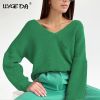 LLYGE DA Solid Casual Women's Sweater Long Sleeve Deep V-Neck Knit Women Sweaters 2021 Autumn Winter Low Price Pullover Top