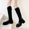 Lucyever Patent Leather Platform Riding Boots for Women 2022 Square Heels Knee High Boots Woman Thick Bottom Autumn Winter Botas